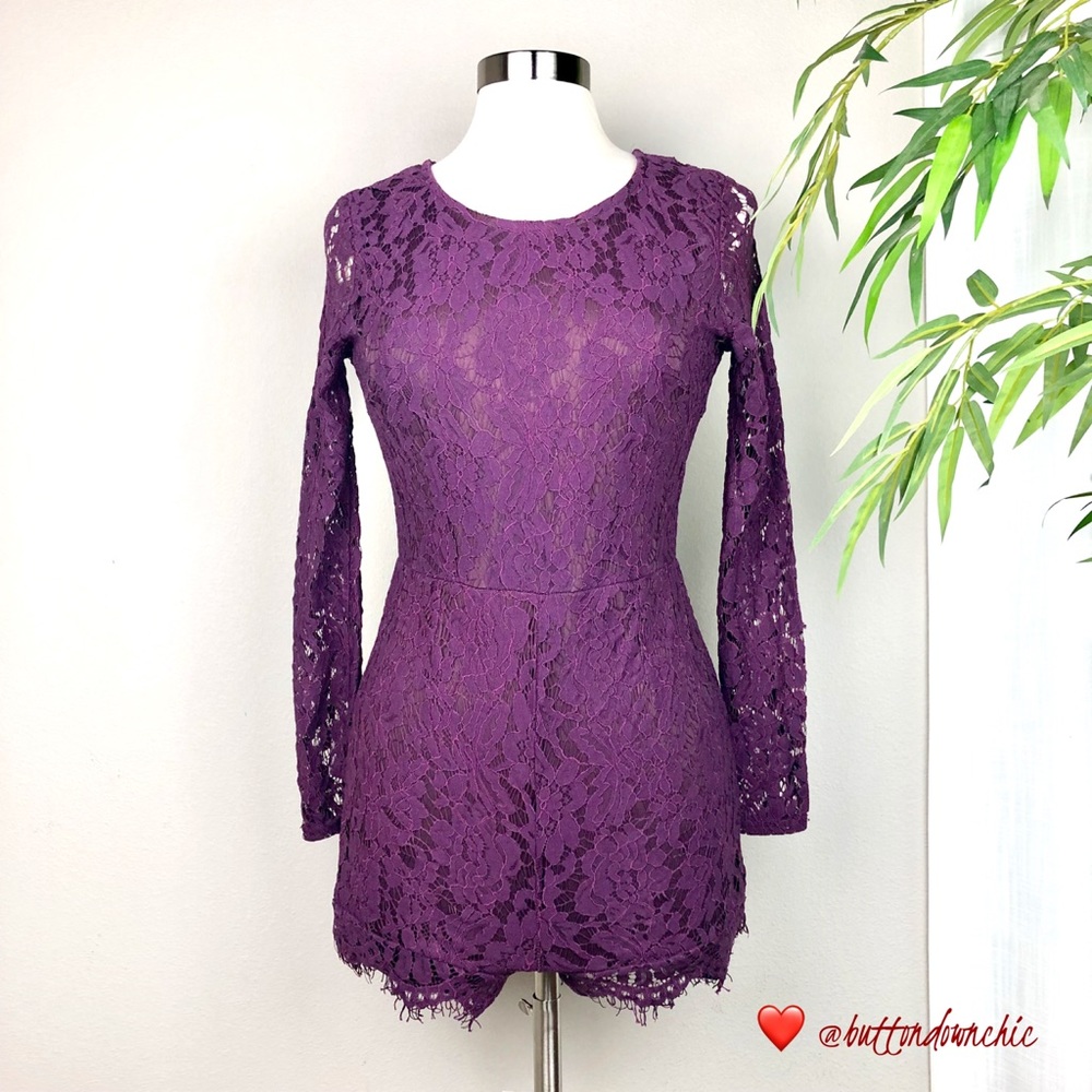 Charlotte Russe Lace Romper Dress, Plum, Medium